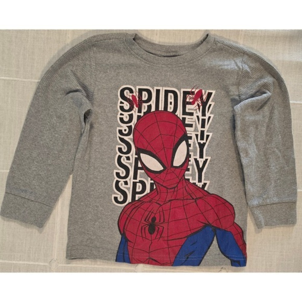 Marvel Spider-Man Kids Gray Waffle Knit Thermal Long Sleeve Shirt Size 6